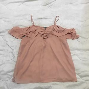 cold shoulder pink lace up top